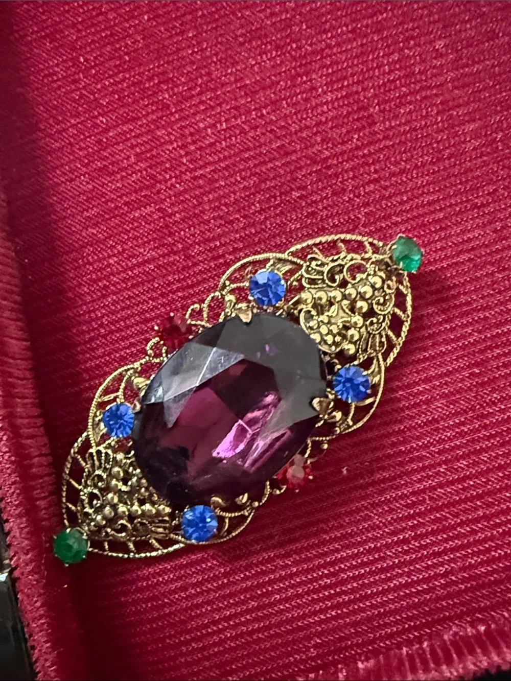 Vintage-Style Multicolor Gem Filigree Brooch - Unbranded
